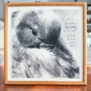Home framed charcoal bird print